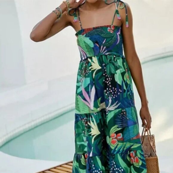 FARM Rio for Anthropologie Blue Motif Tasseled Coverup Dress Size S - Picture 1 of 7